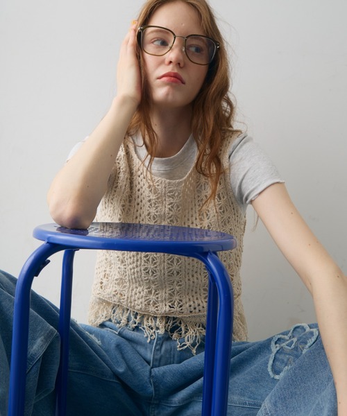 Crisp(クリスプ)の「flower crochet fringe tops / フラワークロシェフリンジトップス(ベスト・レディース・ナチュラル・FREE)」の9枚目の写真
