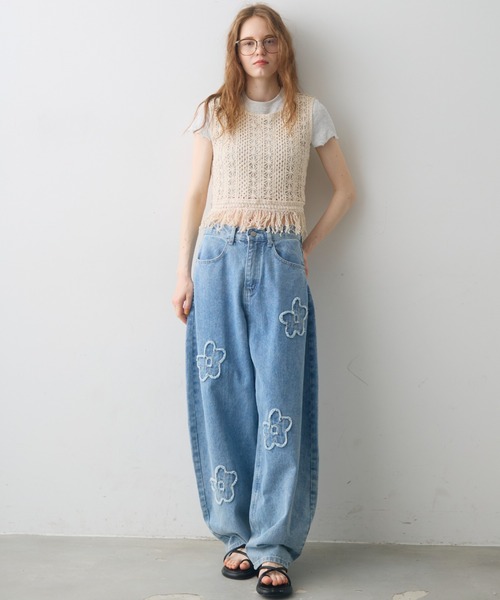 Crisp(クリスプ)の「flower crochet fringe tops / フラワークロシェフリンジトップス(ベスト・レディース・ナチュラル・FREE)」の7枚目の写真