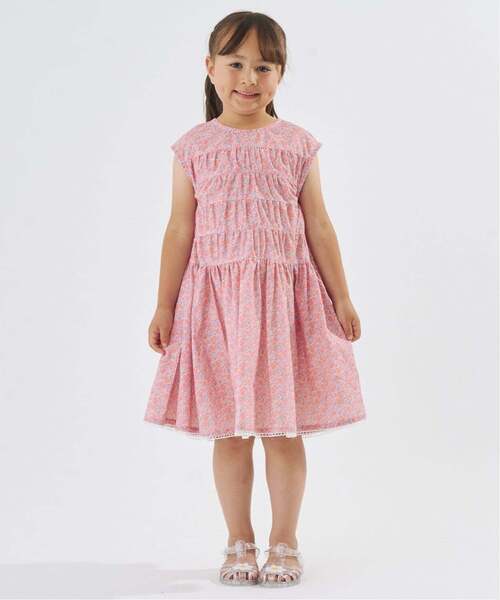 Lycee mine(リセマイン)の「【どちらが前でもOK】花柄ティアードワンピース【子供服】【キッズ】【女の子】(シャツワンピース・キッズ・ライトオレンジ系/クリーム/ピンク・110cm/100cm/90cm/140cm/130cm/120cm)」の9枚目の写真