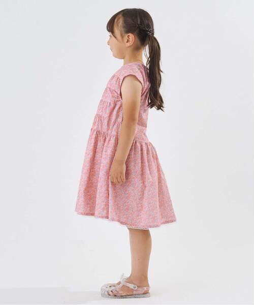 Lycee mine(リセマイン)の「【どちらが前でもOK】花柄ティアードワンピース【子供服】【キッズ】【女の子】(シャツワンピース・キッズ・ライトオレンジ系/クリーム/ピンク・110cm/100cm/90cm/140cm/130cm/120cm)」の8枚目の写真