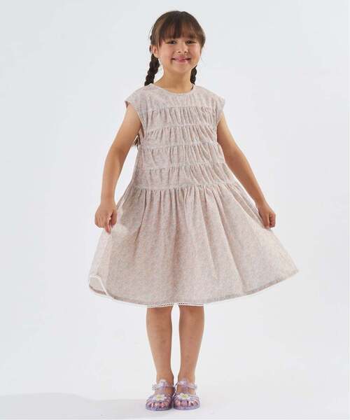 Lycee mine(リセマイン)の「【どちらが前でもOK】花柄ティアードワンピース【子供服】【キッズ】【女の子】(シャツワンピース・キッズ・ライトオレンジ系/クリーム/ピンク・110cm/100cm/90cm/140cm/130cm/120cm)」の14枚目の写真