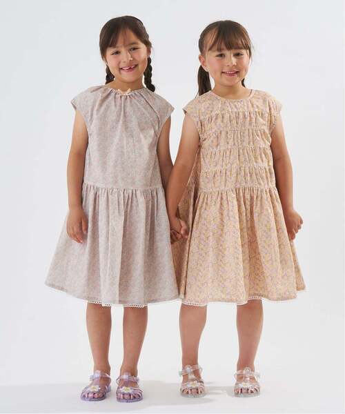 Lycee mine(リセマイン)の「【どちらが前でもOK】花柄ティアードワンピース【子供服】【キッズ】【女の子】(シャツワンピース・キッズ・ライトオレンジ系/クリーム/ピンク・110cm/100cm/90cm/140cm/130cm/120cm)」の16枚目の写真
