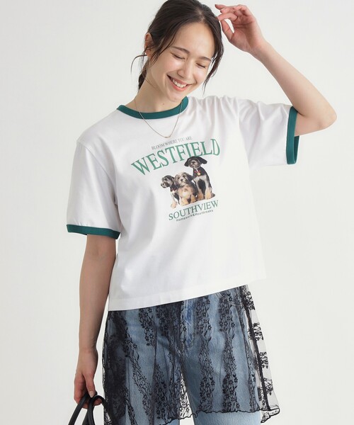 HONEYSUCKLE ROSE(ハニーサックルローズ)の「HONEYSUCKLE ROSE(ハニーサックルローズ)アニマルリンガーTシャツ(Tシャツ/カットソー・レディース・グリーン系その他2/チャコール/レッド系2・05/04)」の2枚目の写真