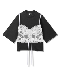 MILK ASH AND DOLLS（ミルク アッシュ アンド ドールズ）の「コルセットクロップショートスリーブ - ブラック（Tシャツ/カットソー）」