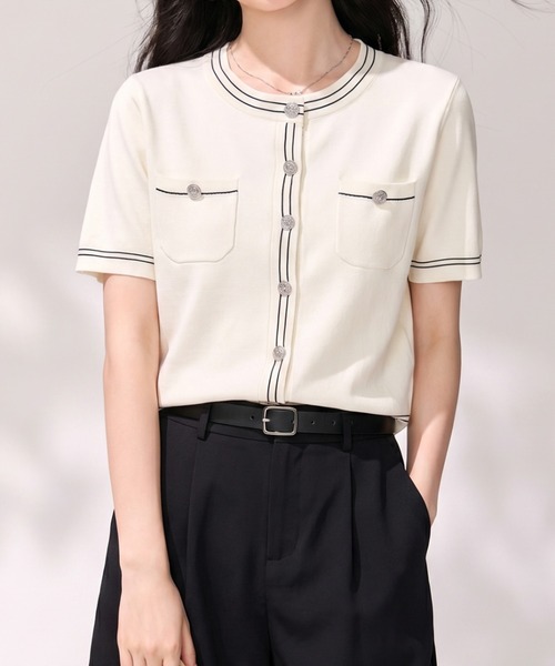 LUCPY(ラクピー)の「配色ラインニットカーディガン(カーディガン/ボレロ・レディース・ホワイト・MEDIUM/SMALL/X-LARGE/LARGE)」の5枚目の写真