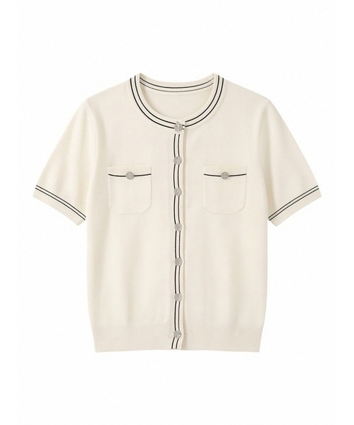 LUCPY(ラクピー)の「配色ラインニットカーディガン(カーディガン/ボレロ・レディース・ホワイト・MEDIUM/SMALL/X-LARGE/LARGE)」の3枚目の写真