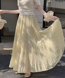 ドット柄ティアードプリーツスカート