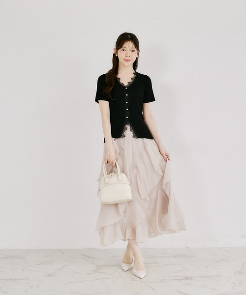 tocco closet(トッコ クローゼット)の「フロントパール付きレース装飾カーディガン風リブニットプルオーバー(ニット/セーター・レディース・モカ/ブラック/ピンクベージュ・M)」の21枚目の写真