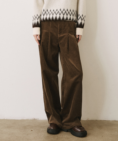 LEFTSEOUL（レフトソウル）の「コーデュロイツーピンタックワイドパンツ[ブラウン]（その他パンツ・レディース・ブラウン・SMALL/MEDIUM）」の2枚目の写真
