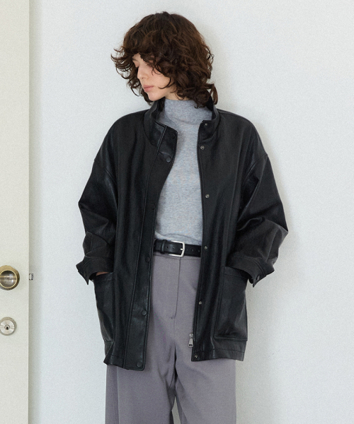 LEFTSEOUL（レフトソウル）の「シンセティックレザー2WAYベルトジャケット[ブラック]（ライダースジャケット・レディース・ブラック・FREE）」の2枚目の写真