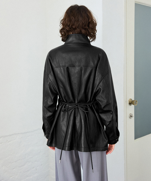 LEFTSEOUL（レフトソウル）の「シンセティックレザー2WAYベルトジャケット[ブラック]（ライダースジャケット・レディース・ブラック・FREE）」の3枚目の写真