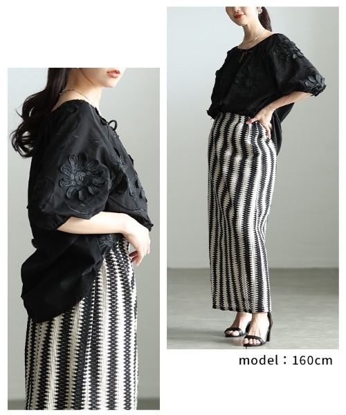 Sawa a la mode(サワアラモード)の「立体花柄レース刺繍パフスリーブブラウス(シャツ/ブラウス・レディース・ブラック/ホワイト・FREE)」の16枚目の写真