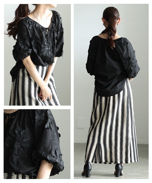 Sawa a la mode(サワアラモード)の「立体花柄レース刺繍パフスリーブブラウス(シャツ/ブラウス・レディース・ブラック/ホワイト・FREE)」の20枚目の写真
