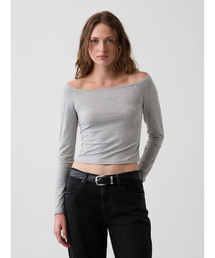 CloseKnit Jersey Gap Logo Off-Shoulder Crop T-Shirt