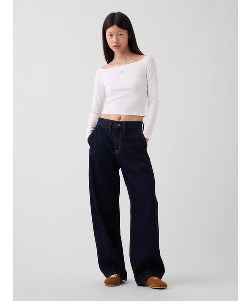 GAP(ギャップ)の「CloseKnit Jersey Gap Logo Off-Shoulder Crop T-Shirt(Tシャツ/カットソー・レディース・グレー/ホワイト/ブラック/ネイビー・XL/L/M/S/XS/XXS)」の12枚目の写真