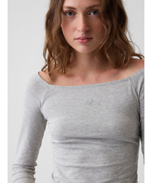 CloseKnit Jersey Gap Logo Off-Shoulder Crop T-Shirt