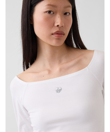 CloseKnit Jersey Gap Logo Off-Shoulder Crop T-Shirt
