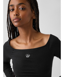 CloseKnit Jersey Gap Logo Off-Shoulder Crop T-Shirt