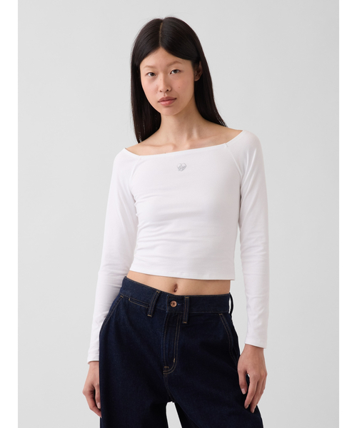GAP(ギャップ)の「CloseKnit Jersey Gap Logo Off-Shoulder Crop T-Shirt(Tシャツ/カットソー・レディース・グレー/ホワイト/ブラック/ネイビー・XL/L/M/S/XS/XXS)」の21枚目の写真