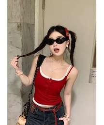 配色レイヤード ヘンリーネックリブキャミソール