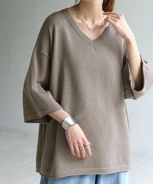 HUG.U(ハグユー)の「「しゃりひや」サマーニット(Tシャツ/カットソー・レディース・ホワイト/ブラック/グリーン/アイボリー/モカ/ラベンダー/ホワイト×ブルー/ブラック×ホワイト・FREE)」の12枚目の写真