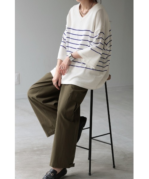 HUG.U(ハグユー)の「「しゃりひや」サマーニット(Tシャツ/カットソー・レディース・ホワイト/ブラック/グリーン/アイボリー/モカ/ラベンダー/ホワイト×ブルー/ブラック×ホワイト・FREE)」の18枚目の写真