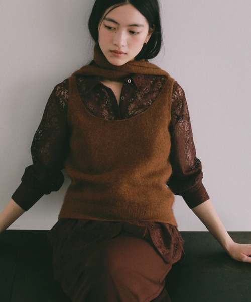 A part by(アパートバイ)の「Lamaニットタンク(ニット/セーター・レディース・ライトピンク/ダークブラウン/キャメル・FREE)」の3枚目の写真