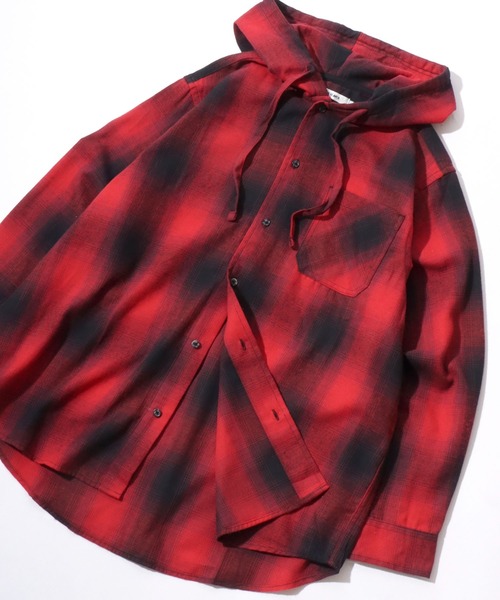 SITRY（シトリー）の「Flannel Check Hoodie Shirt/オーバーサイズ フランネルシャツ ネルチェックシャツ オンブレチェックシャツ フードシャツ フーディー（シャツ/ブラウス・メンズ・ホワイト/ブラック/ネイビー/レッド/サックスブルー/グリーン/マスタード・LL/M/L）」の7枚目の写真