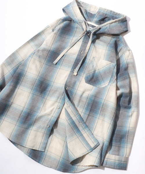 SITRY（シトリー）の「Flannel Check Hoodie Shirt/オーバーサイズ フランネルシャツ ネルチェックシャツ オンブレチェックシャツ フードシャツ フーディー（シャツ/ブラウス・メンズ・ホワイト/ブラック/ネイビー/レッド/サックスブルー/グリーン/マスタード・LL/M/L）」の6枚目の写真