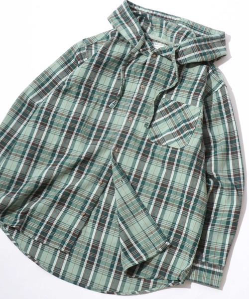 SITRY（シトリー）の「Flannel Check Hoodie Shirt/オーバーサイズ フランネルシャツ ネルチェックシャツ オンブレチェックシャツ フードシャツ フーディー（シャツ/ブラウス・メンズ・ホワイト/ブラック/ネイビー/レッド/サックスブルー/グリーン/マスタード・LL/M/L）」の4枚目の写真