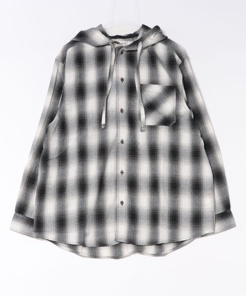 SITRY（シトリー）の「Flannel Check Hoodie Shirt/オーバーサイズ フランネルシャツ ネルチェックシャツ オンブレチェックシャツ フードシャツ フーディー（シャツ/ブラウス・メンズ・ホワイト/ブラック/ネイビー/レッド/サックスブルー/グリーン/マスタード・LL/M/L）」の8枚目の写真