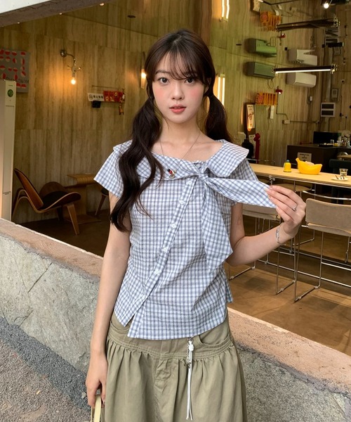 FAVORITO(ファヴォリート)の「チェック柄ブラウス(シャツ/ブラウス・レディース・ホワイト・S/L/M)」の6枚目の写真
