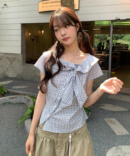 FAVORITO(ファヴォリート)の「チェック柄ブラウス(シャツ/ブラウス・レディース・ホワイト・S/L/M)」の4枚目の写真