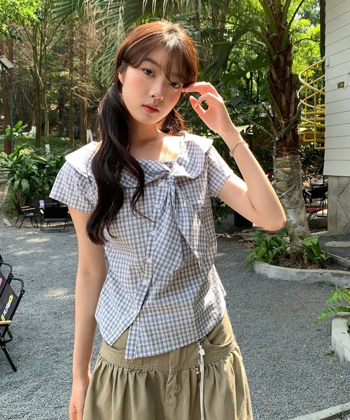 FAVORITO(ファヴォリート)の「チェック柄ブラウス(シャツ/ブラウス・レディース・ホワイト・S/L/M)」の3枚目の写真
