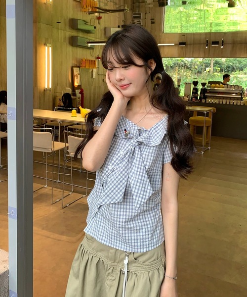 FAVORITO(ファヴォリート)の「チェック柄ブラウス(シャツ/ブラウス・レディース・ホワイト・S/L/M)」の5枚目の写真