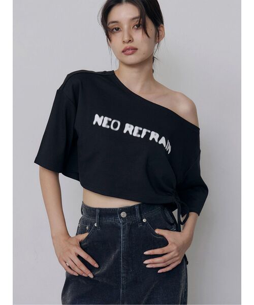 MURUA（ムルーア）の「ワンショルロゴワイドTシャツ（Tシャツ/カットソー・レディース・ホワイト/ブラック・FREE）」の2枚目の写真