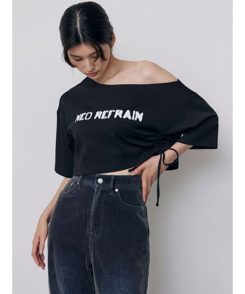 MURUA（ムルーア）の「ワンショルロゴワイドTシャツ（Tシャツ/カットソー・レディース・ホワイト/ブラック・FREE）」の4枚目の写真