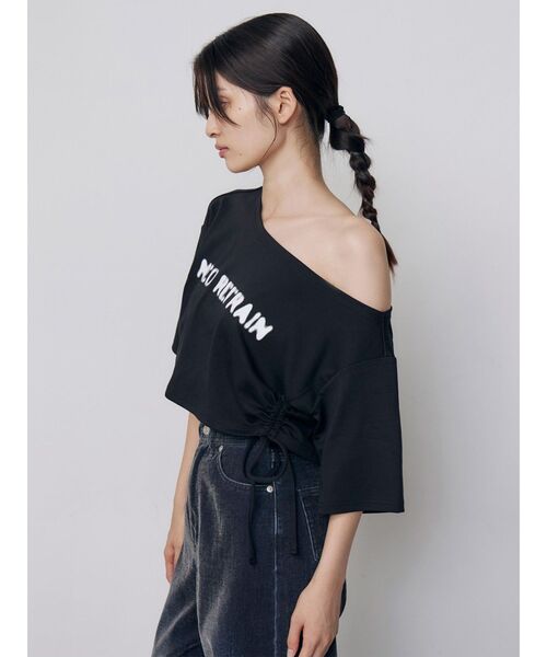 MURUA（ムルーア）の「ワンショルロゴワイドTシャツ（Tシャツ/カットソー・レディース・ホワイト/ブラック・FREE）」の7枚目の写真
