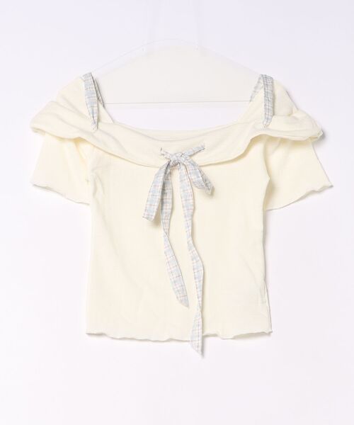 L LABEL（エルラベル）の「チェック柄リボン付きTシャツ（Tシャツ/カットソー・レディース・ミント/ホワイト・FREE）」の7枚目の写真
