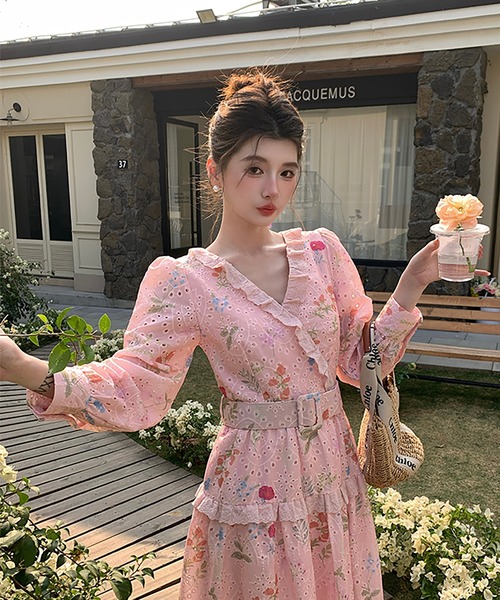 Girly Doll(ガーリードール)の「花柄レースフレアワンピース(ワンピース・レディース・ホワイト・FREE)」の6枚目の写真