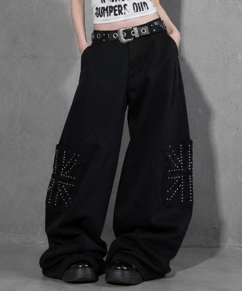 SHIBUYA Zy.(シブヤジー)の「Iron Rain スタッズワイドパンツ(その他パンツ・メンズ・ブラック・L/M/S)」の1枚目の写真