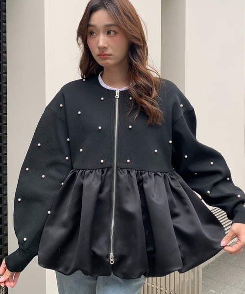 BIRTHDAY BASH(バースデイバッシュ)の「DOCKING PEARL BALLOON JACKET(ドッキングシアーパールジャケット)(ブルゾン・レディース・ブラック・FREE)」の1枚目の写真