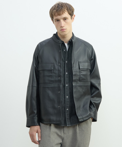 MEN'S MELROSE(メンズメルローズ)の「シープナッパレザー シャツジャケット(ミリタリージャケット・メンズ・ブラック・4/3)」の1枚目の写真