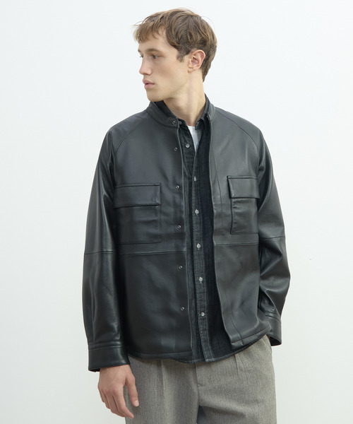 MEN'S MELROSE(メンズメルローズ)の「シープナッパレザー シャツジャケット(ミリタリージャケット・メンズ・ブラック・4/3)」の14枚目の写真