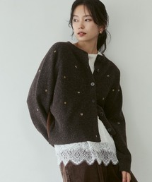 ウールミックス 刺繍ニットカーディガン