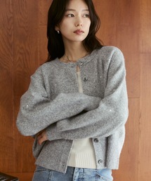 ウールミックス 刺繍ニットカーディガン