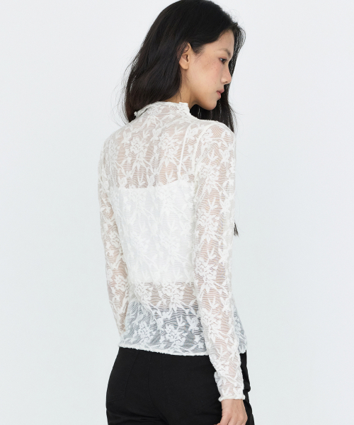 MONGDOL(モンドル)の「レーステクスチャーシースルーTシャツ アイボリー MDTS115IVORY(Tシャツ/カットソー・レディース・その他・F)」の5枚目の写真