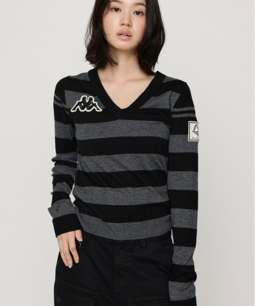 SLY(スライ)の「KAPPA x SLY V NECK TOPS カッパスライブイネックトップス 秋服(ニット/セーター・レディース・アイボリー/ブラック系その他2/ネイビー系・FREE)」の3枚目の写真