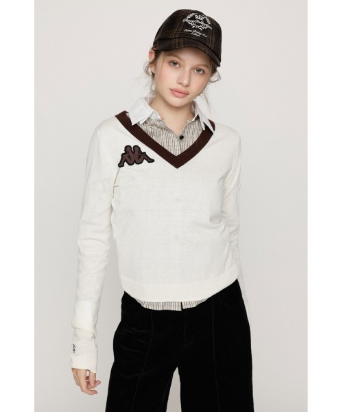 SLY(スライ)の「KAPPA x SLY V NECK TOPS カッパスライブイネックトップス 秋服(ニット/セーター・レディース・アイボリー/ブラック系その他2/ネイビー系・FREE)」の4枚目の写真