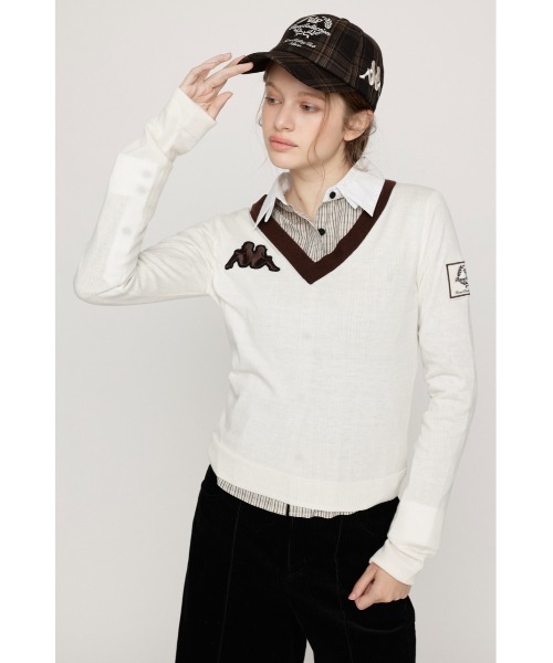 SLY(スライ)の「KAPPA x SLY V NECK TOPS カッパスライブイネックトップス 秋服(ニット/セーター・レディース・アイボリー/ブラック系その他2/ネイビー系・FREE)」の7枚目の写真